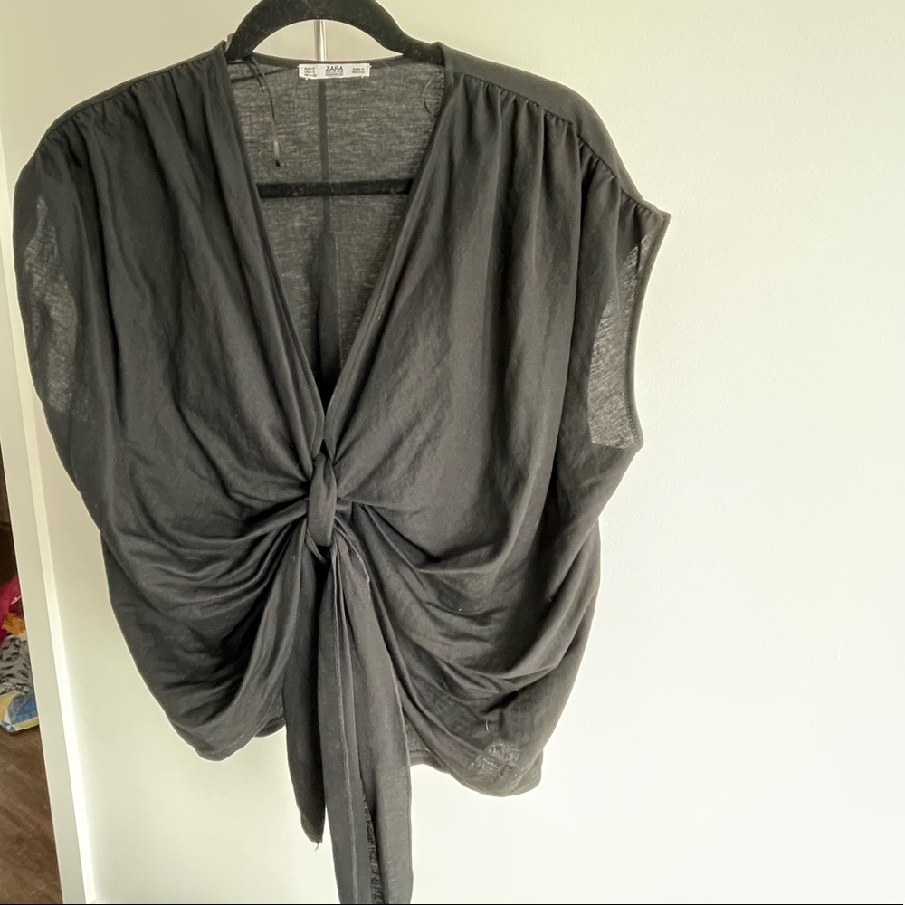 Black Zara flowy front tie top